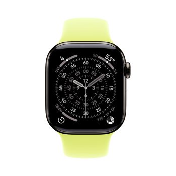Apple Watch Series 11, 42 mm, Slate Titanium GPS+Cellular, Neon Yellow Sport Band M/L